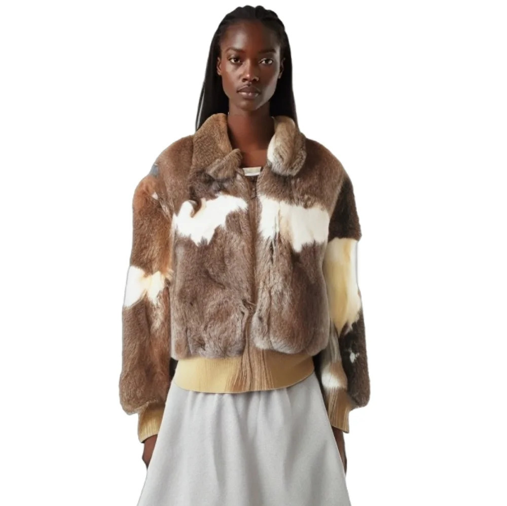 Vintage fox fur bomber cropped Italy jacket coat